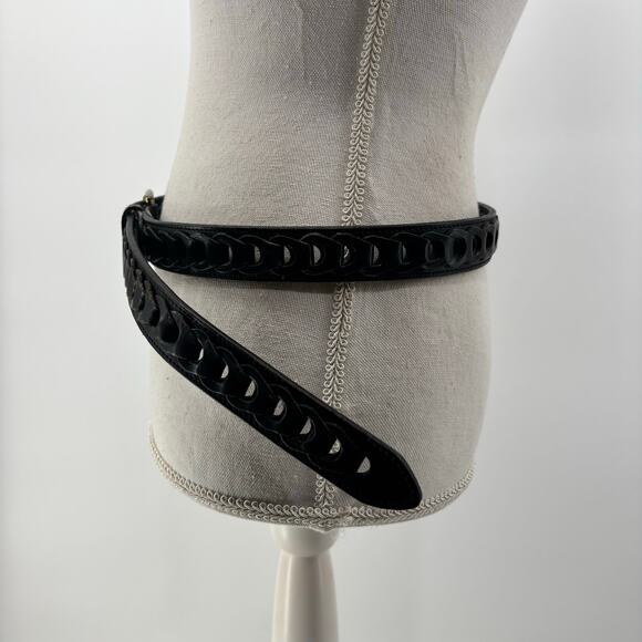 Men's Black Size 38 Genuine Leather Belt Casual Links Gold Buckle - Picture 5 of 9